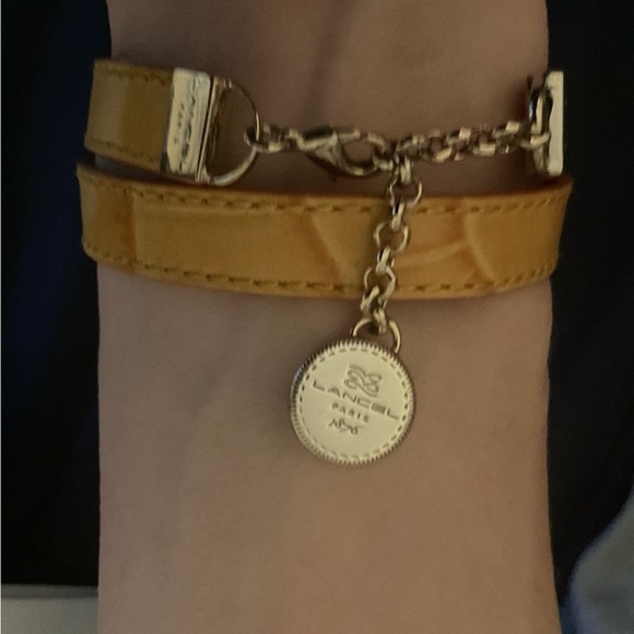 NIB Lancel Paris Double Wrap Leather Bracelet w/ Coin Charm • Made in France - Picture 7 of 10